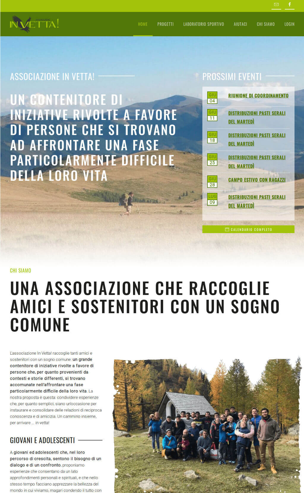 Home page del sito Associazione In Vetta ONLUS